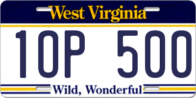 WV license plate 1OP500