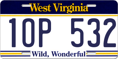 WV license plate 1OP532