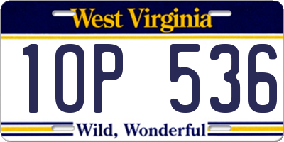 WV license plate 1OP536