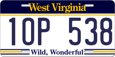 WV license plate 1OP538