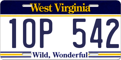 WV license plate 1OP542