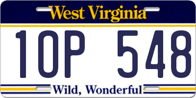 WV license plate 1OP548