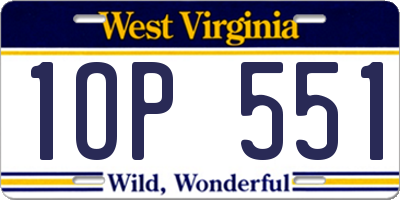 WV license plate 1OP551