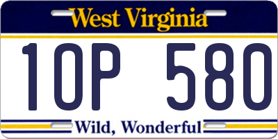 WV license plate 1OP580