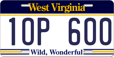 WV license plate 1OP600