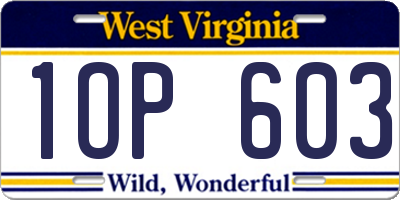 WV license plate 1OP603