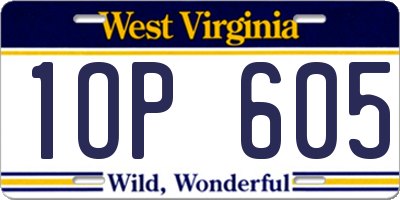 WV license plate 1OP605