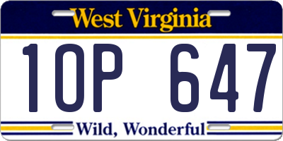 WV license plate 1OP647