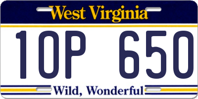 WV license plate 1OP650