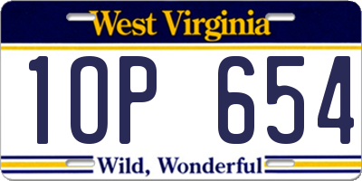 WV license plate 1OP654