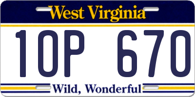 WV license plate 1OP670