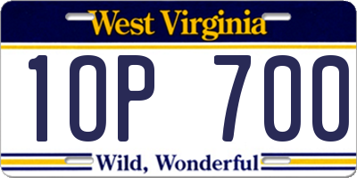 WV license plate 1OP700