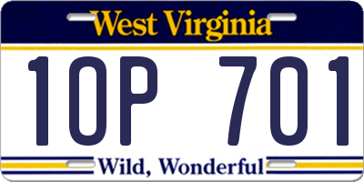 WV license plate 1OP701