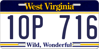 WV license plate 1OP716