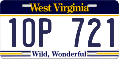 WV license plate 1OP721
