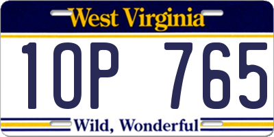 WV license plate 1OP765