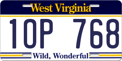 WV license plate 1OP768