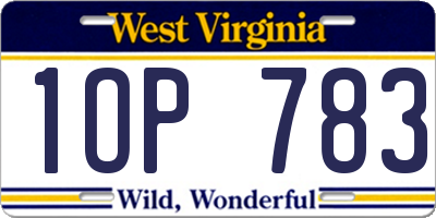 WV license plate 1OP783
