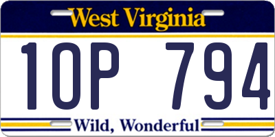 WV license plate 1OP794