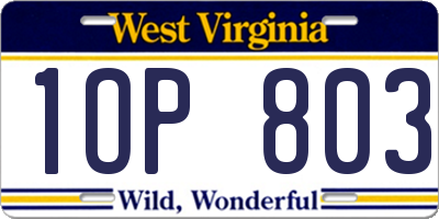 WV license plate 1OP803
