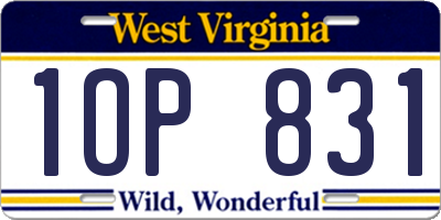 WV license plate 1OP831
