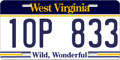 WV license plate 1OP833