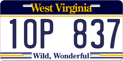 WV license plate 1OP837