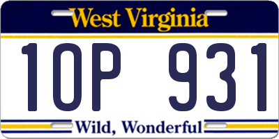WV license plate 1OP931