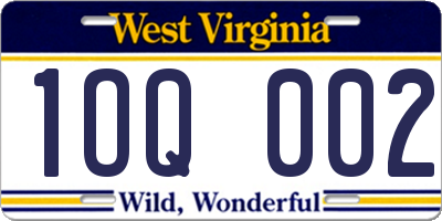 WV license plate 1OQ002