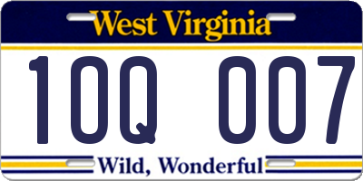 WV license plate 1OQ007