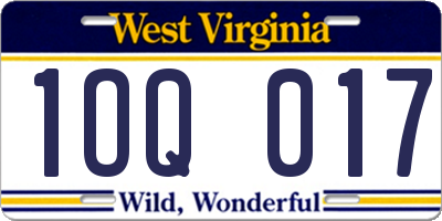 WV license plate 1OQ017