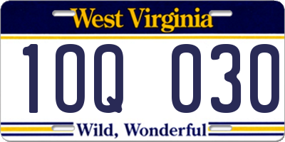 WV license plate 1OQ030