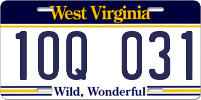 WV license plate 1OQ031