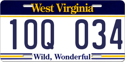 WV license plate 1OQ034