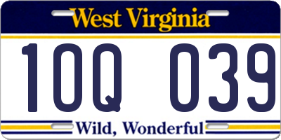WV license plate 1OQ039
