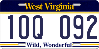 WV license plate 1OQ092