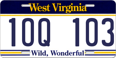 WV license plate 1OQ103