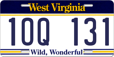 WV license plate 1OQ131