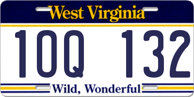 WV license plate 1OQ132