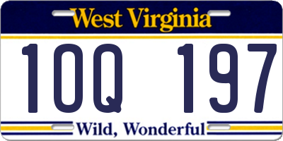 WV license plate 1OQ197