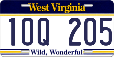 WV license plate 1OQ205