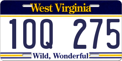 WV license plate 1OQ275