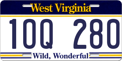 WV license plate 1OQ280