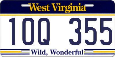 WV license plate 1OQ355
