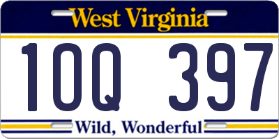WV license plate 1OQ397