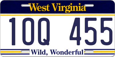WV license plate 1OQ455