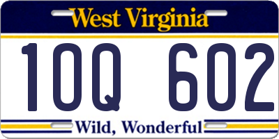 WV license plate 1OQ602