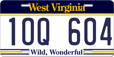 WV license plate 1OQ604