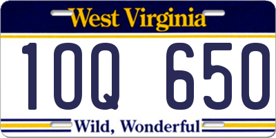 WV license plate 1OQ650