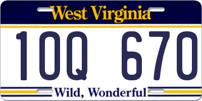WV license plate 1OQ670